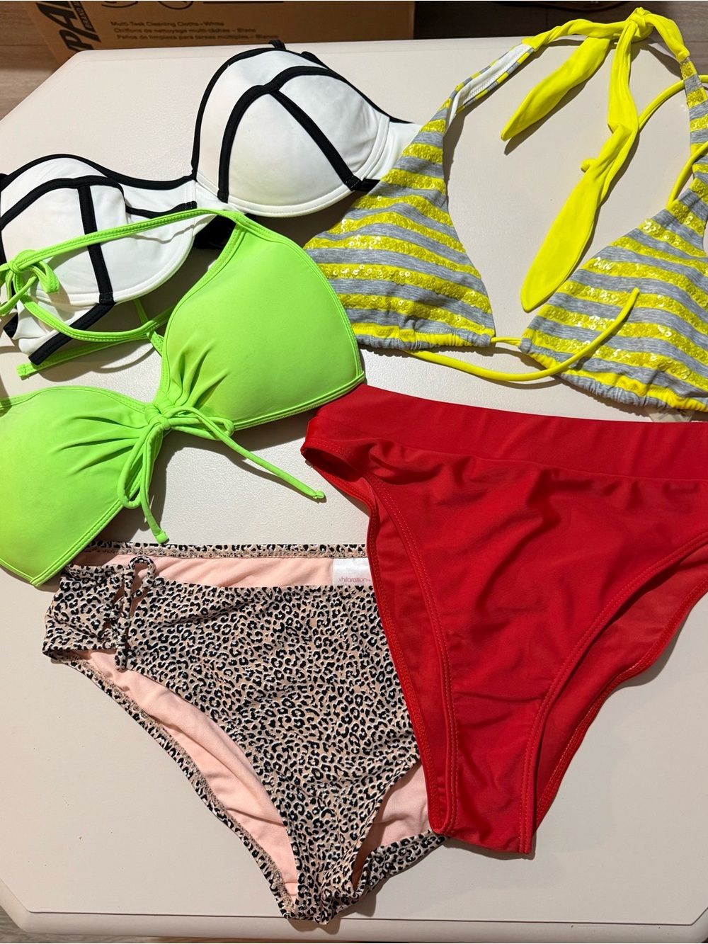 Bundle Mixed Bikini Set - Neon Green, Red, Yellow, White & Leopard Pieces